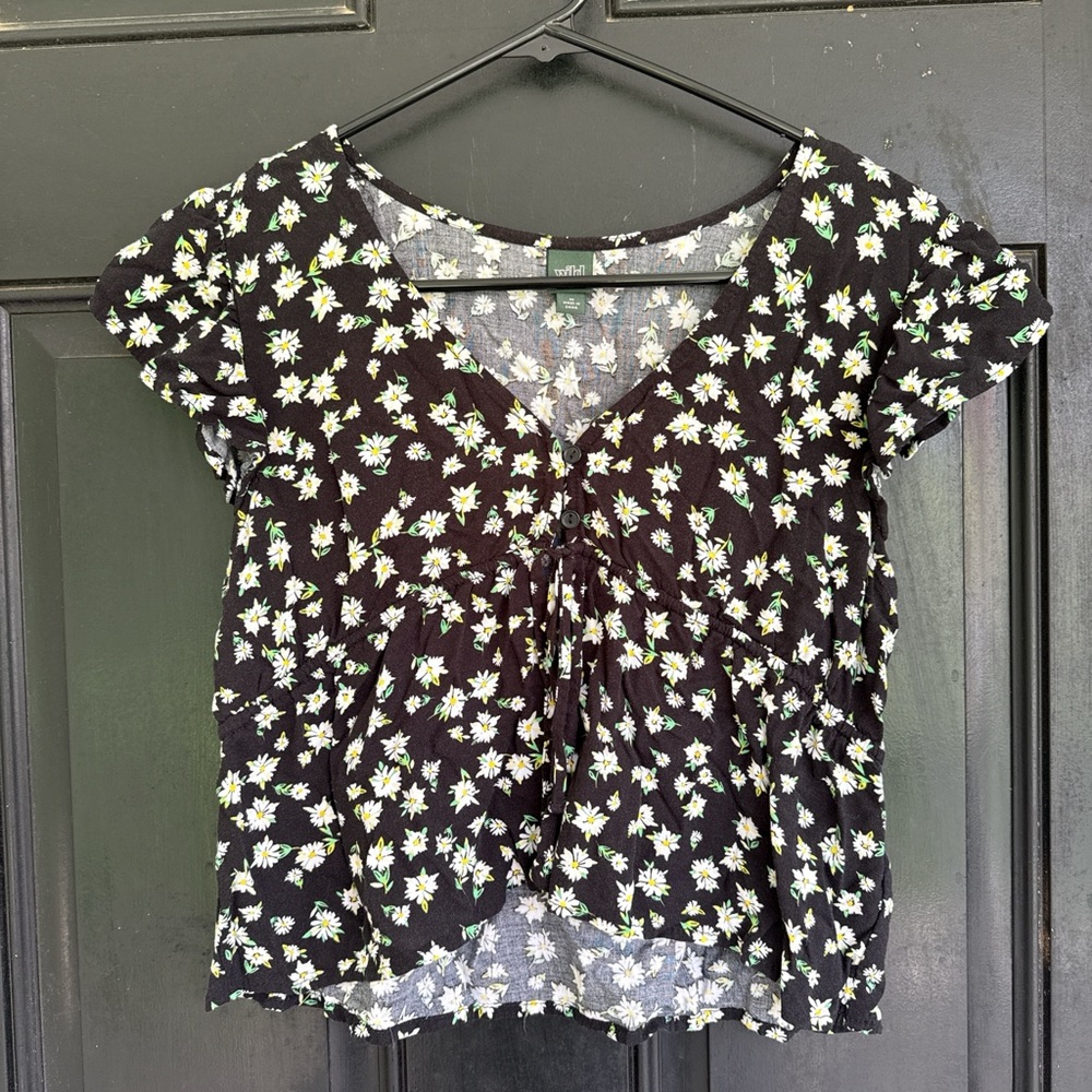 wild fable Black Floral V-Neck Tie-Front Blouse